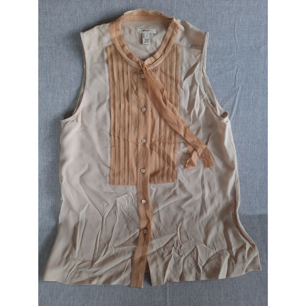 J. Crew Women 6 Pleated Front Tie Button Sleeveless Lightweight Top Blouse Silk